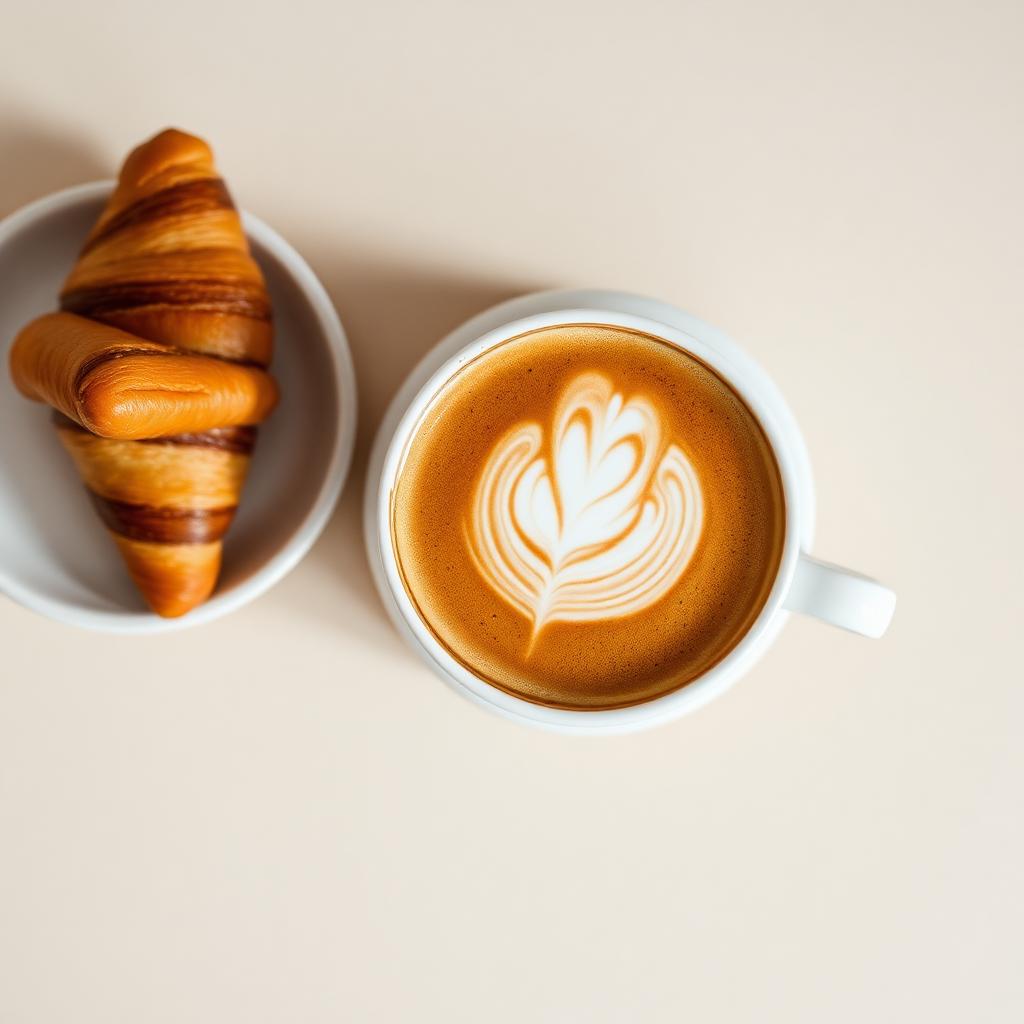 Cappuccino i kroasan iz ptičje perspektive