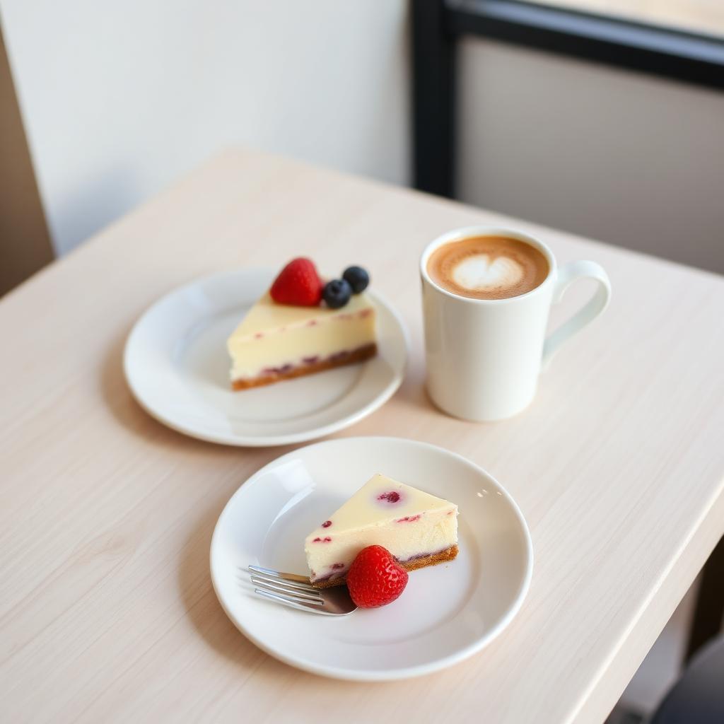 Cheesecake s bobicama uz flat white