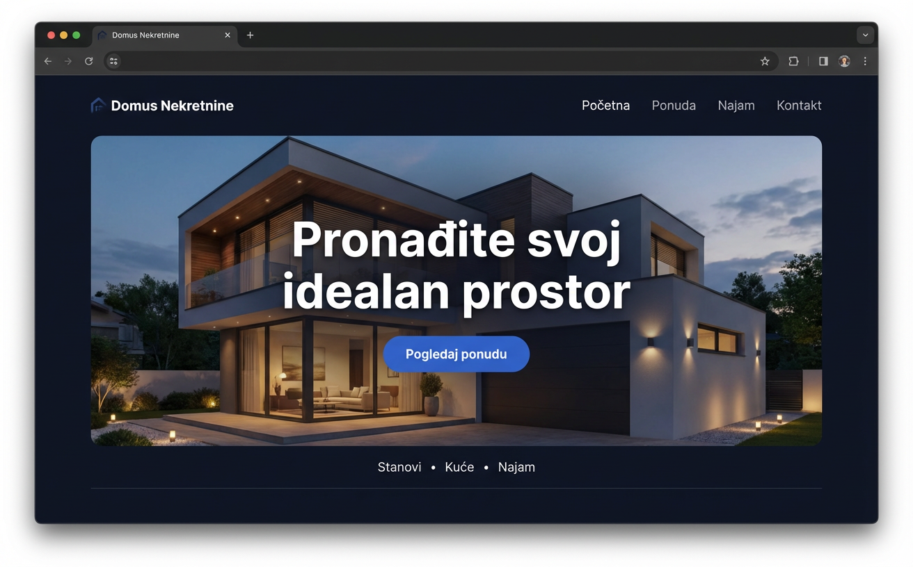 Nekretnine i najam — primjer web stranice