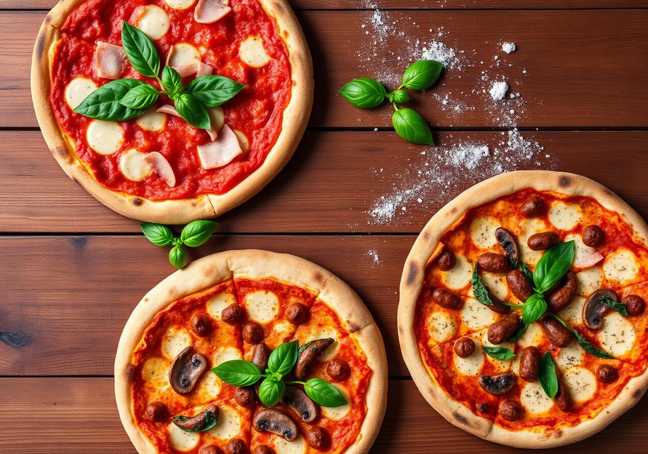 Različite vrste pizza na drvenom stolu