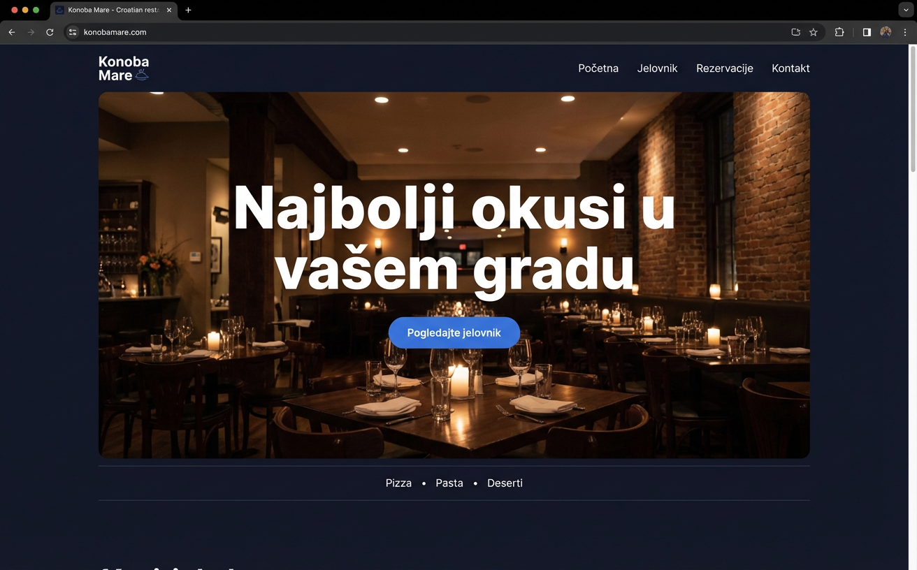 Restorani i kafići — primjer web stranice