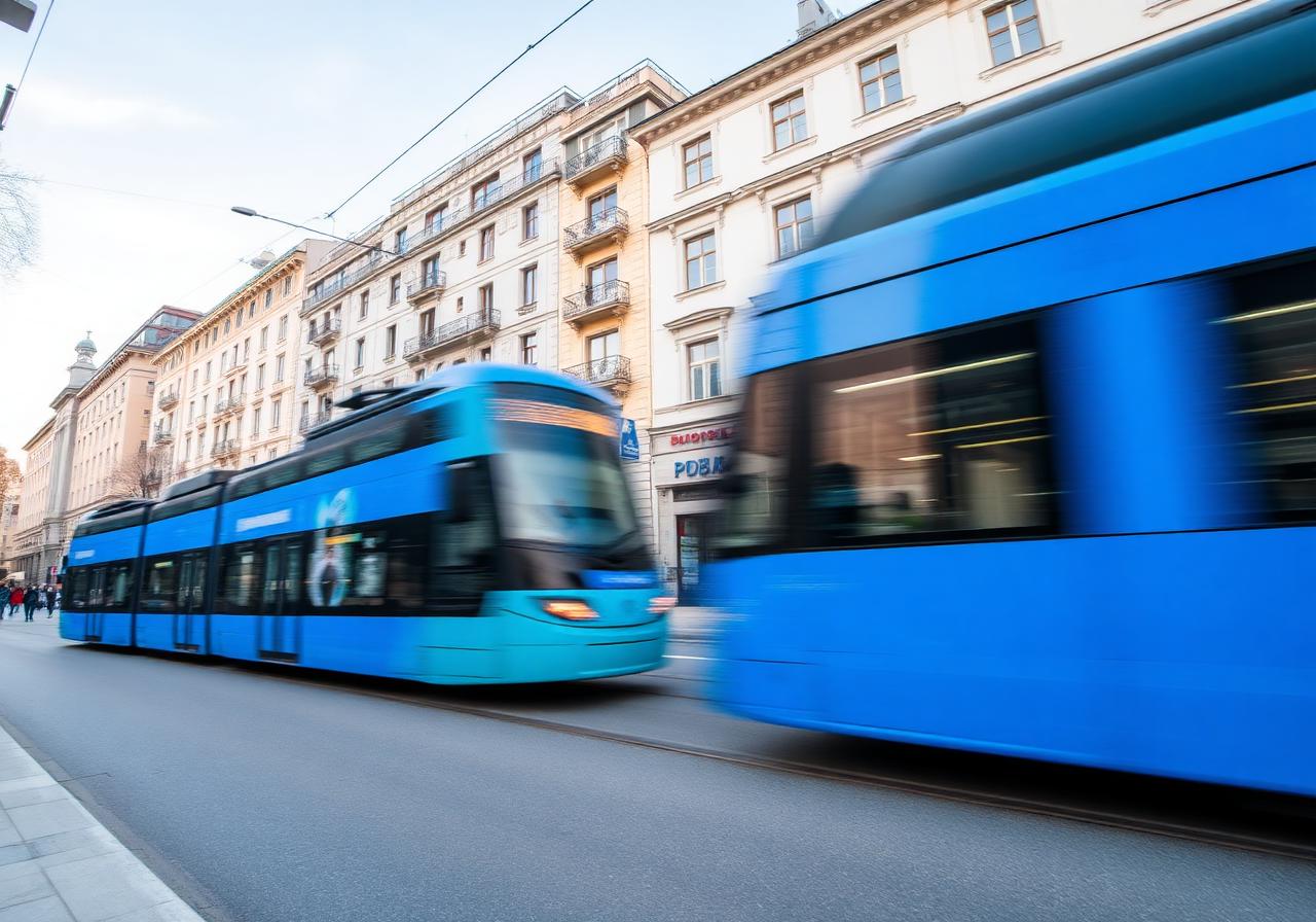 Plavi tramvaj ZET-a u središtu Zagreba