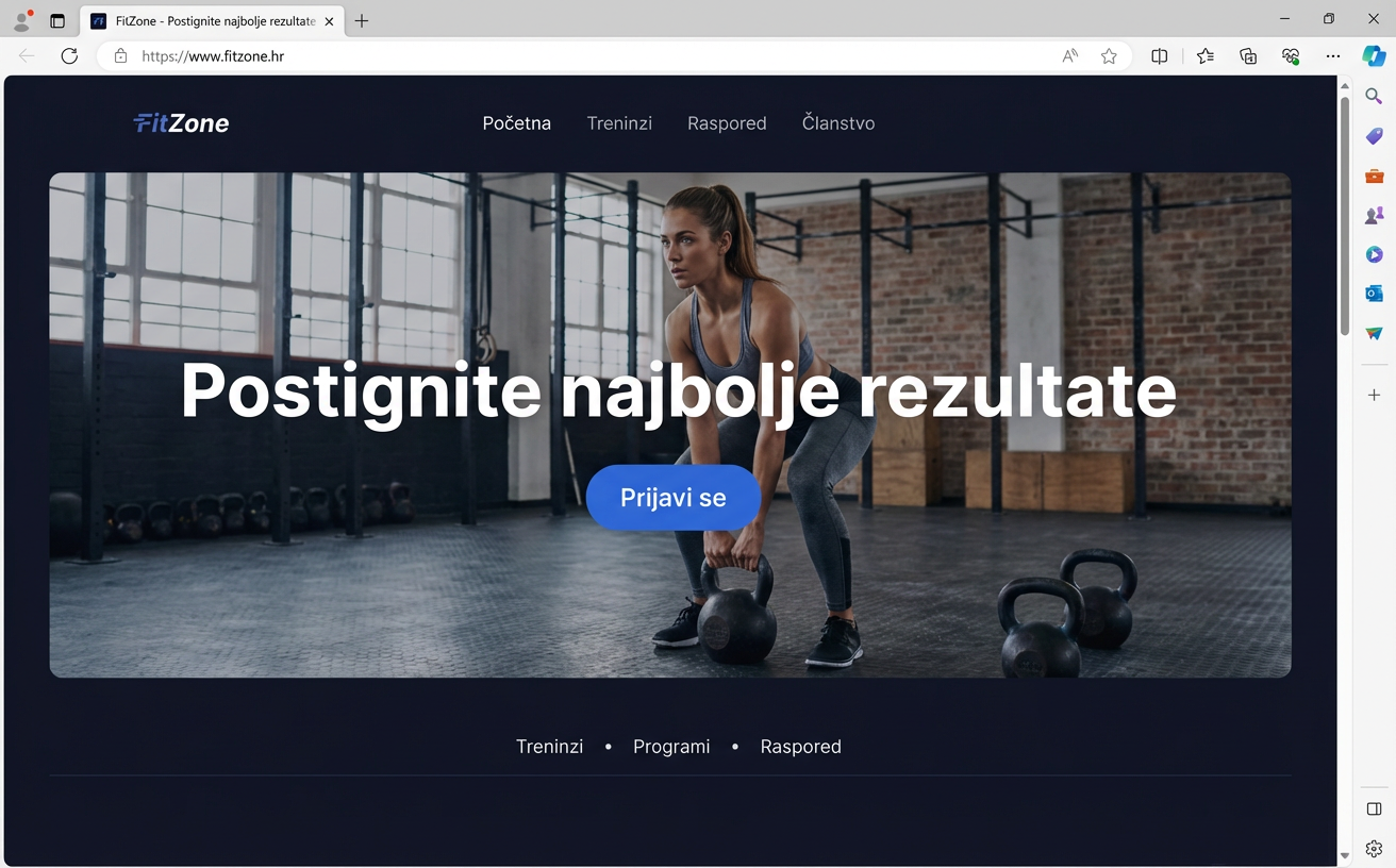 Sport i rekreacija — primjer web stranice