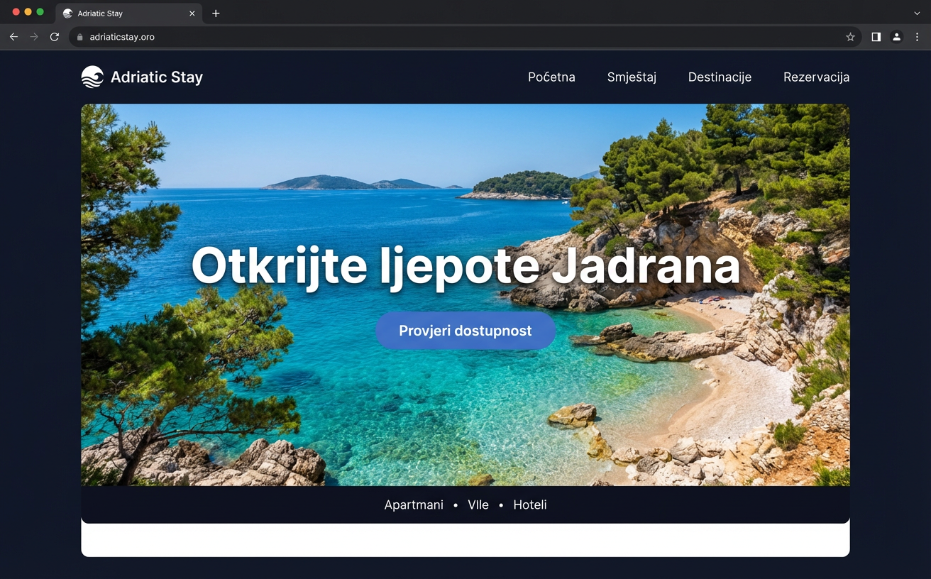 Turizam i smještaj — primjer web stranice