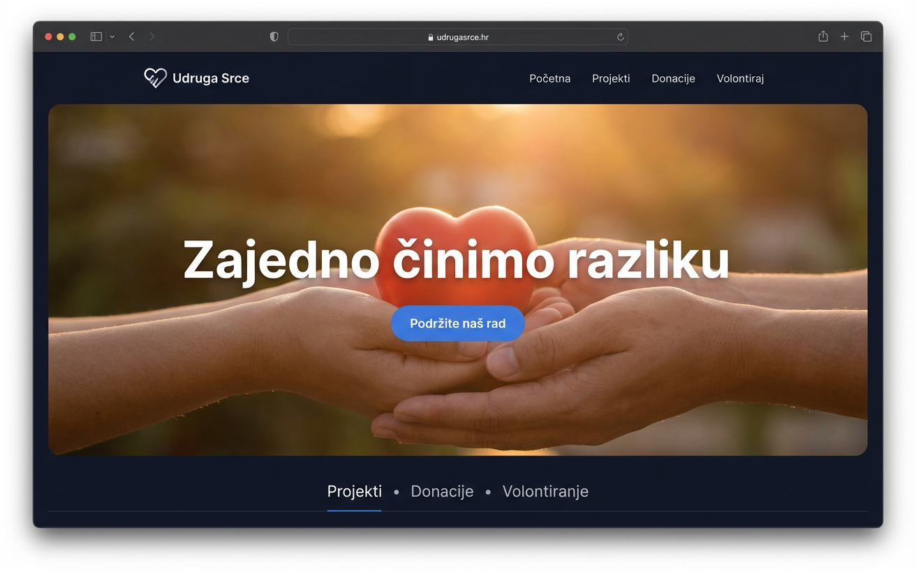Udruge i neprofitne organizacije — primjer web stranice